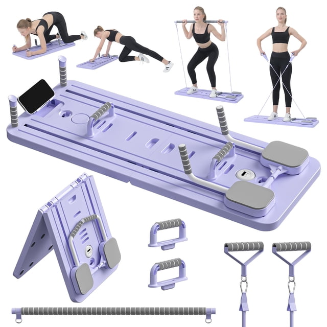 Set Pilates Reformer JANUA, tabla de pilates 5 en 1, color morado