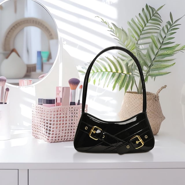 Bolso de hombro para mujer, bolso informal de piel sintética para citas, desplazamientos, trabajo, compras Negro