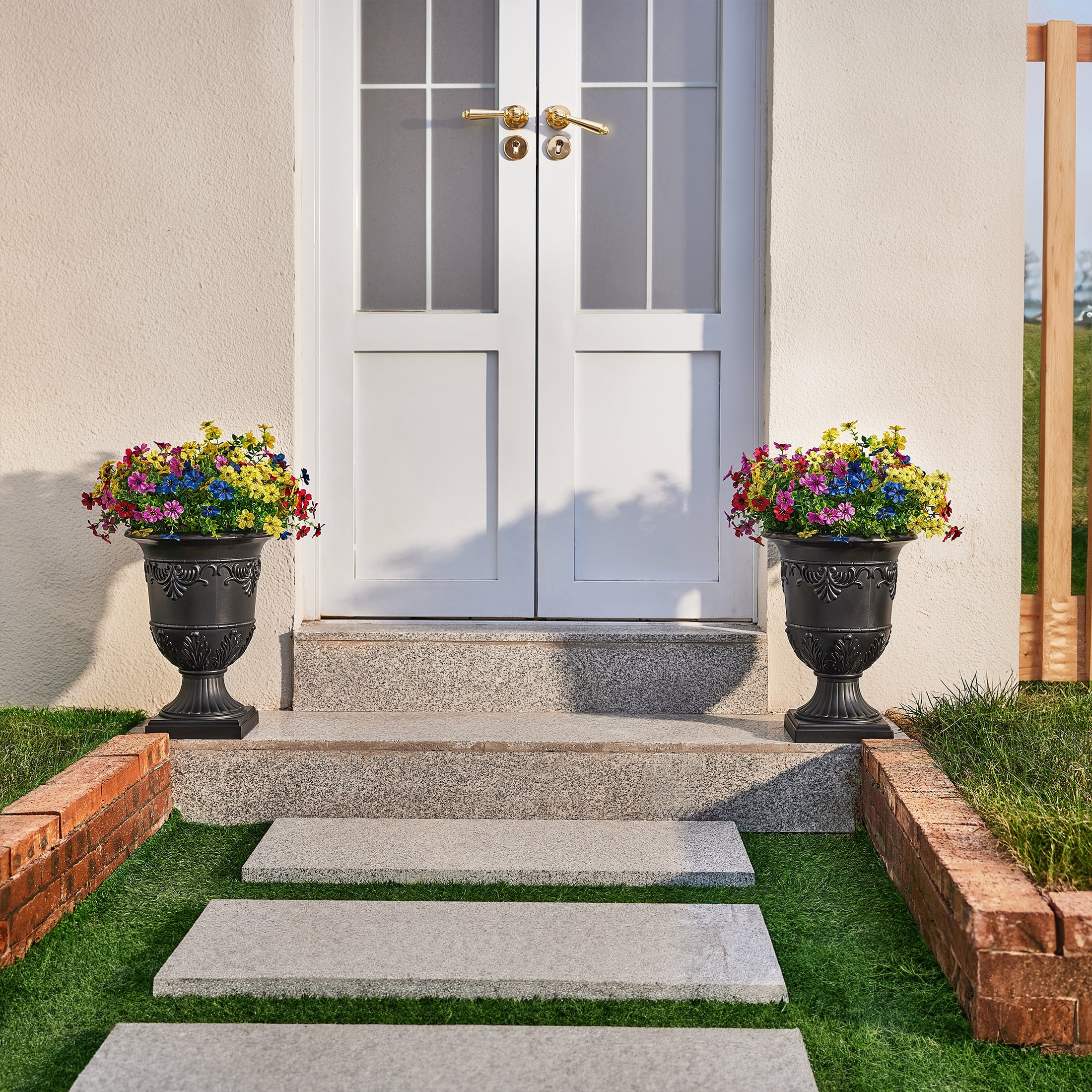 DR.Planzen 16 x 12 Inches Classic Urn Planter, Plastic Flower Pots for Indoor & Outdoor Use, Lightweight Planters for Garden, Patio, Porch, Wedding & Event Decor
