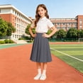 thumbnail image 7 of Cotton Pleated Midi Skirt For Girls High Waisted Stretchy A-Line Skirt Casual Summer School Uniform Flowy Skirts, 7 of 7