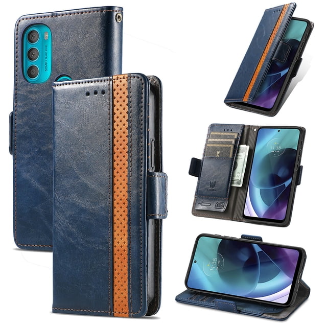 Case for Motorola Moto G71 Cover Leather Wallet Folio Case Book Design Flip Magnetic Closure - Blue