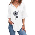 thumbnail image 2 of Gibobby Playera Corte clásico para MujerCamisas con cuello en V y estampado diente león para mujer, blusa manga corta algodón y lino, blusas informales hol(Blanco,M), 2 of 5