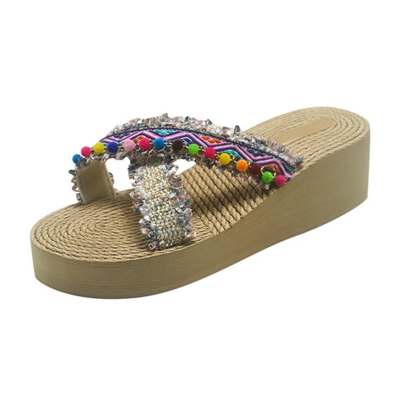 Fesfesfes Fesfesfes Summer Sandals for Women Open Toe Sliders Shoes Comfy Platform Wedge Sandals Casual Colorful Braid Band Beach Sandals Bohemian Roman Sandals