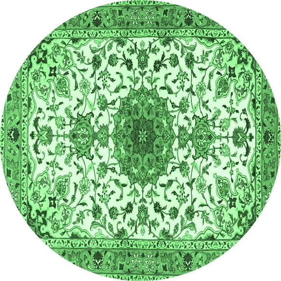 Ahgly Company Indoor Round Medallion Emerald Green Traditional Area Rugs, 5' Round