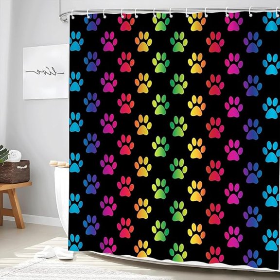 Paws Print Shower Curtain Colorful Cute Dogs Cat Pet Paw Abstract Animal Footprint Pattern Modern Bathroom Decor Set Fabric With Hooks 54"W x 72"L