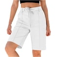thumbnail image 5 of Bermuda Shorts for Women Trendy High Waist Knee Length Chino Long Shorts Drawstring Summer Casual Solid Color Short White, 5 of 7