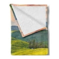 thumbnail image 2 of Yellow Soft Flannel Fleece Blanket, Spring Landscape Wildflower Fields Sunrise Colorful Sky and Hills Valley Picture, Cozy Plush for Indoor and Outdoor Use, 50" x 60", Yellow Green, by Ambesonne, 2 of 5