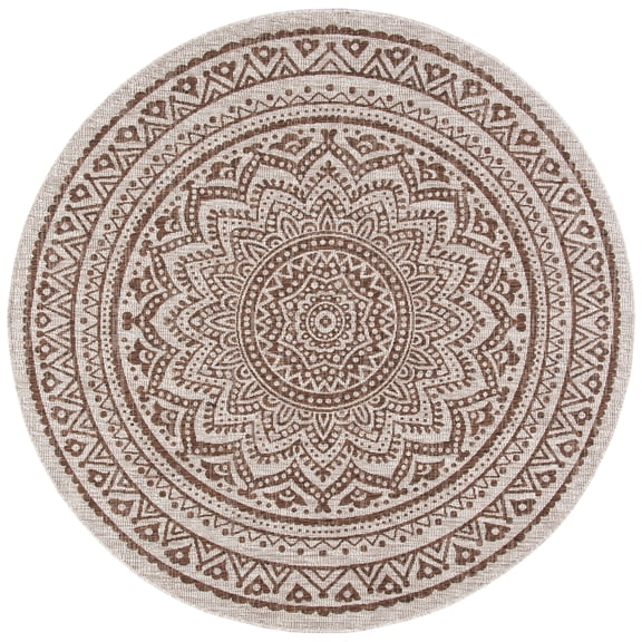 SAFAVIEH Courtyard Josiah Geometric Indoor/Outdoor Area Rug, Light Beige/Light Brown, 9' x 9' Round