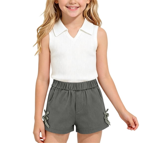 Amidoa Girls 2 Piece Outfits Summer Clothes Tank Top Solid Color Cute T-Shirt and Shorts Casual Kids Clothing Sets Army Green Size 2T