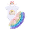thumbnail image 2 of FYMNSI Baby Girls Birthday Outfit Cake Smash Outfit Romper Ruffle Tulle Tutu Skirt with Headband Clothes Set 6M 1/2 Rainbow Queen, 2 of 6