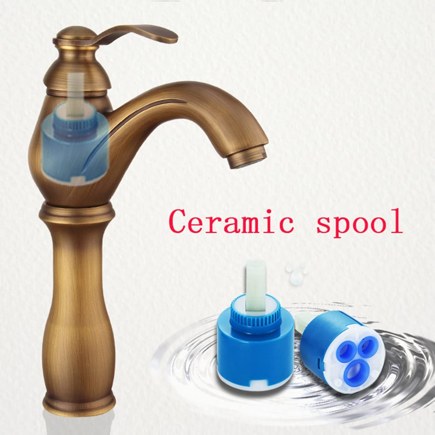 Bathroom Faucet Antique Brass, Hot and Cold Sink Mixer Tap Faucet, Vintage Bathroom Faucet, Single Handle Single Hole Bathroom Sink Faucet, High