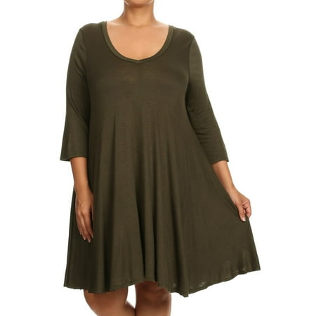 Women's Trendy Style Plus Size 3/4 Sleeve Relaxed Style Solid Dress
