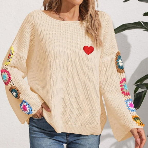 Guieoi Womens Sweaters 2025 Womens Sweaters Clearance Winter Loose Solid Sweater Long Sleeve Round Neck Sweater Top Beige Black*Friday/Cyber*Monday Clearance