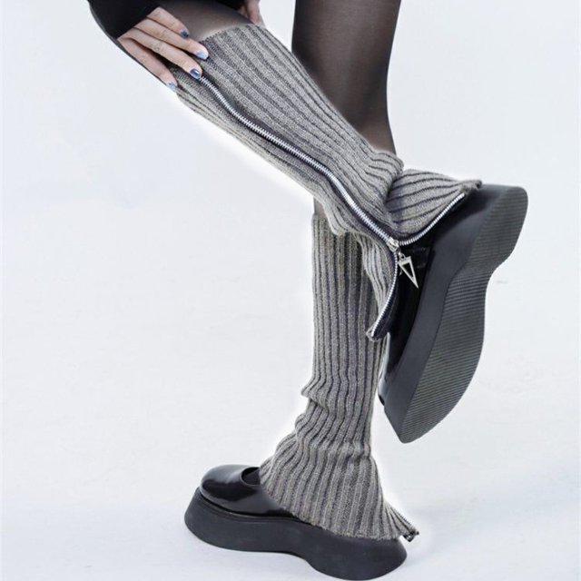 Calcetines de lana para niñas, otoño e invierno, largos, para mujer, con cremallera, cálidos, de color sólido, para todo tipo de combinaciones