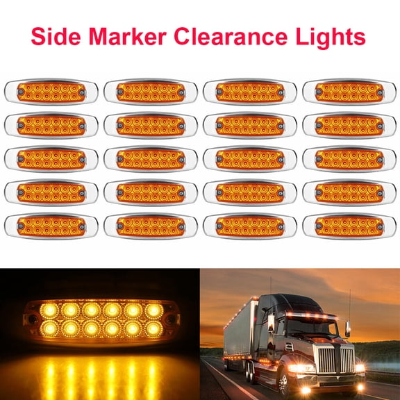 20 PCS Amber Side Marker Light Clearance 12-LED Truck Trailer Heavy Truck Side Lamps 12V For Peterbilt