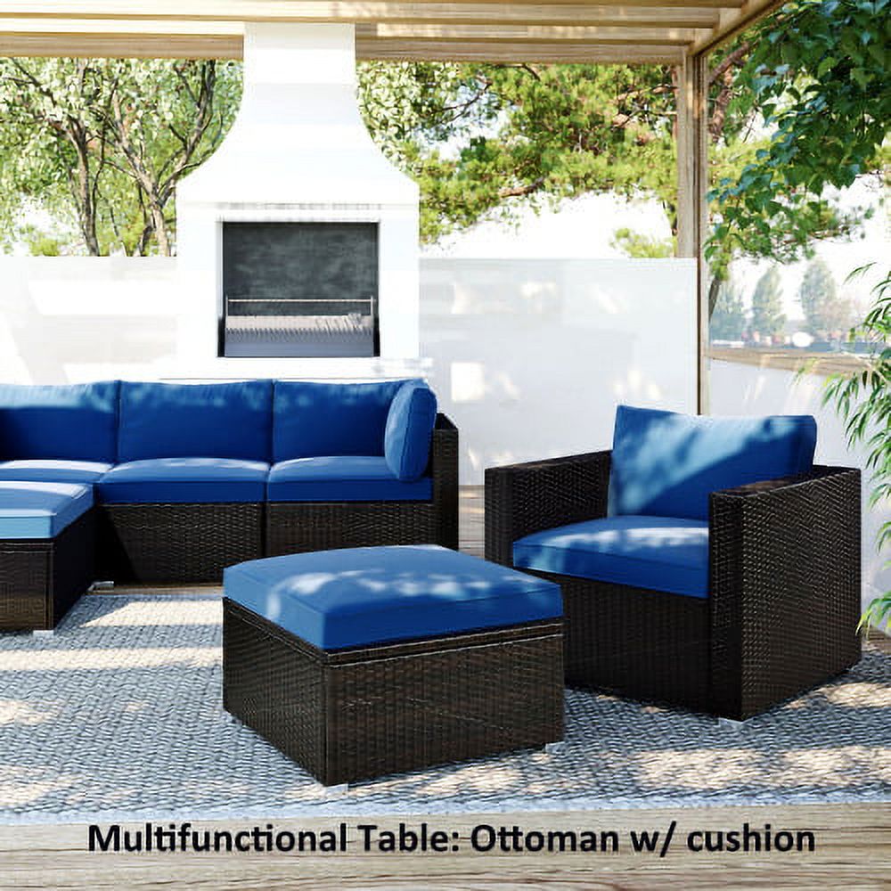 Churanty 6 Pieces Outdoor Sectional Sofa,Convertible Black Wicker Lounge Chair with Ottoman Footrest, W/Coffee Table & Cushions for Garden Patio - image 5 of 15