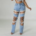 thumbnail image 5 of JGNGSHN Womens High Waist Ripped Boyfriend Jeans Fashion Destroyed Straight Wide Leg Denim Pants, 5 of 6