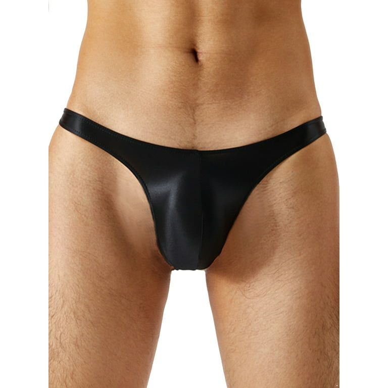 YIZYIF Mens Bulge Pouch Thong G-String Bikini Low Waisted Solid Color  Briefs Underwear Black L