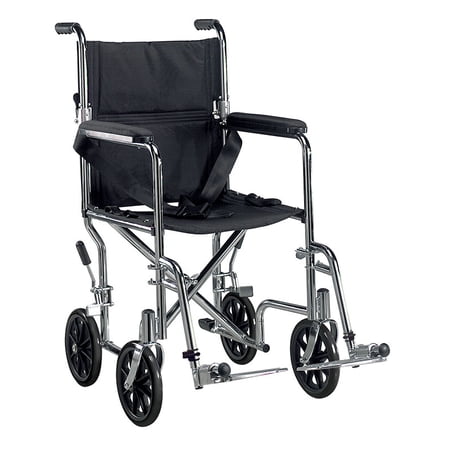 Drive Medical 19 Inches Steel Transport Chair With Removable Desk Arm, Silver Vein Frame, Black Upholstery - 1 Ea