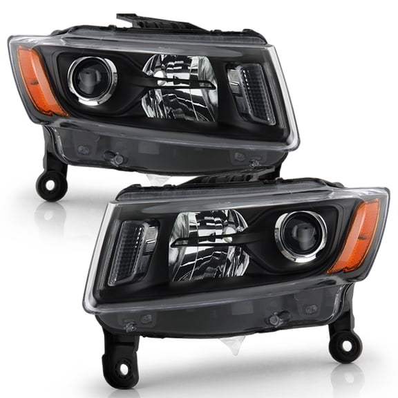 2014 2015 2016 Jeep Grand Cherokee Halogen Black Projector Headlights Headlamps