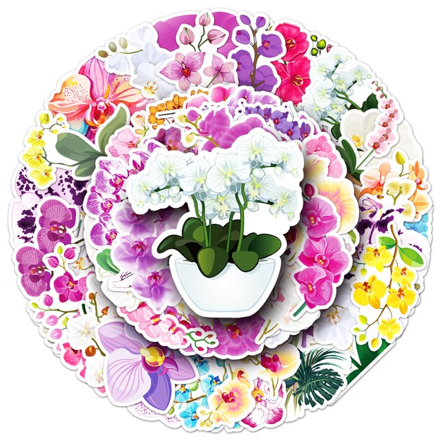 Pegatinas de vinilo con forma de flor Phalaenopsis, resistentes al agua (50 unidades)