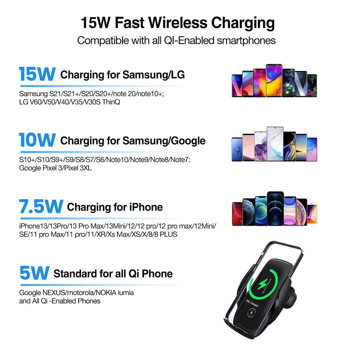 Wireless Car Charger Mount 15W Qi Fast Charging Auto-Clamping Air Vent Car Phone Mount and More Galaxy S20/S20 Car Phone Holder Compatible with iPhone 12 Pro Max/12 pro/12/11/XS/8 