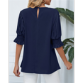 thumbnail image 4 of Blouses for Women Dressy Casual 1/2 Length Sleeve Womens Tops with Smocked Cuffs Navy Blue M, 4 of 7