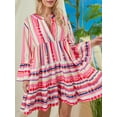 thumbnail image 3 of Yunliwuli Women Flowy Dress Casual Contrast Color Loose V Neck Long Sleeve Party Dress for Beach Cocktail Club Streetwear, 3 of 9