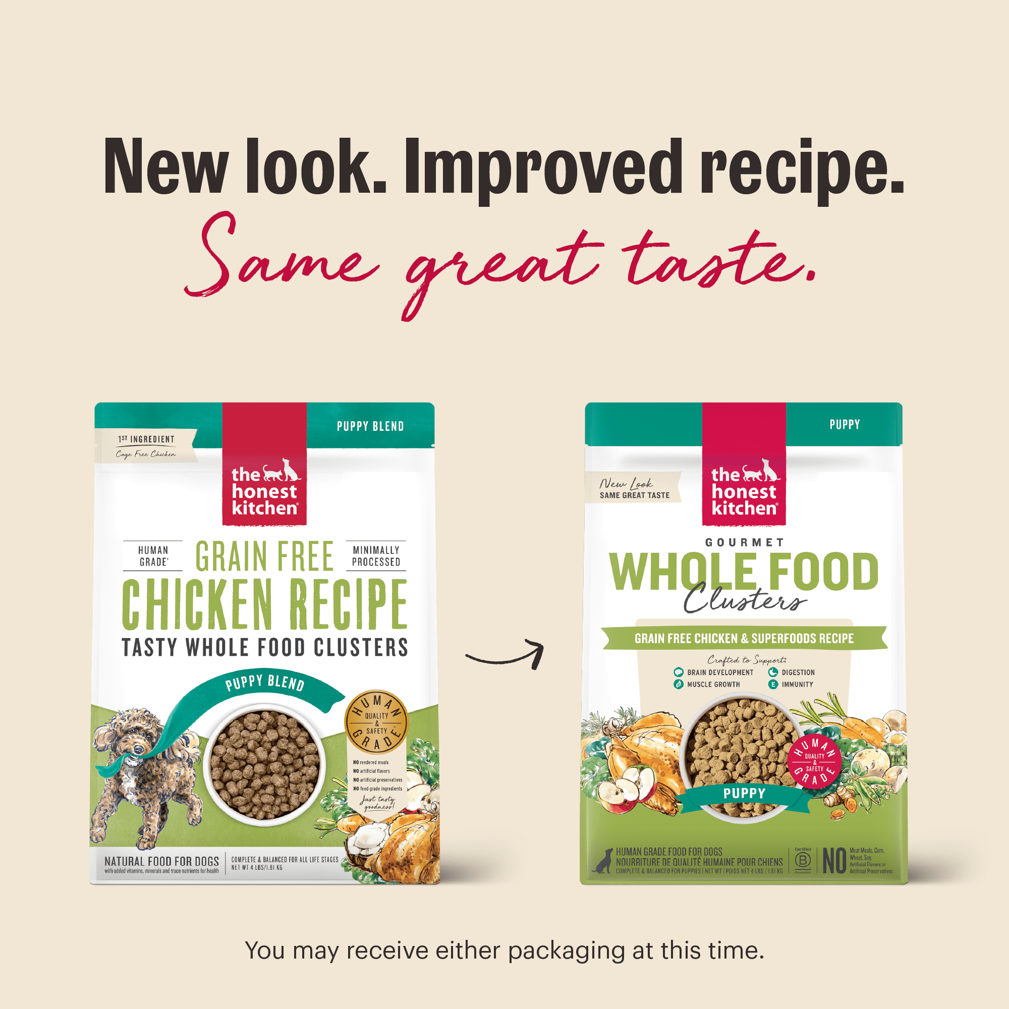 The Honest Kitchen Human Grade Dry Dog Food Whole Food Clusters Puppy Grain Free Chicken Dry Dog Food, 4 lb Bag