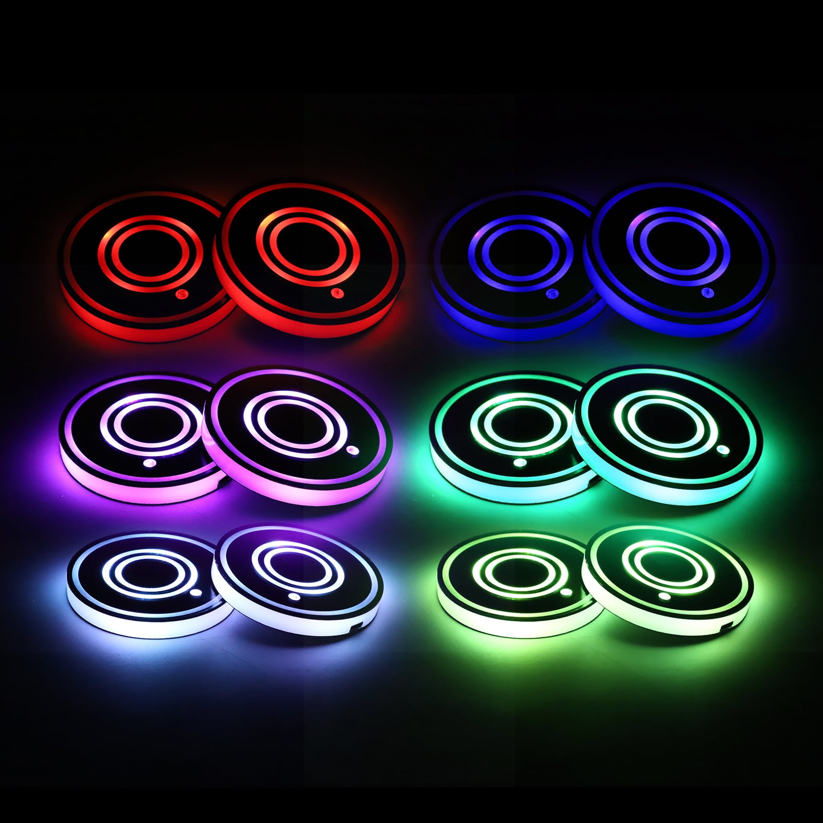 7 Colors Changing USB Charging Mat Luminescent Cup Pad LED Interior Atmosphere Lamp for Do-dge ANAISI 2pcs LED Car Cup Holder Lights