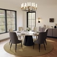 thumbnail image 3 of POVISON 59"Modern Round White Dining Table for 6, Glossy Sintered Stone Tabletop, Solid Black Carbon Steel Pedestal Base, 3 of 8