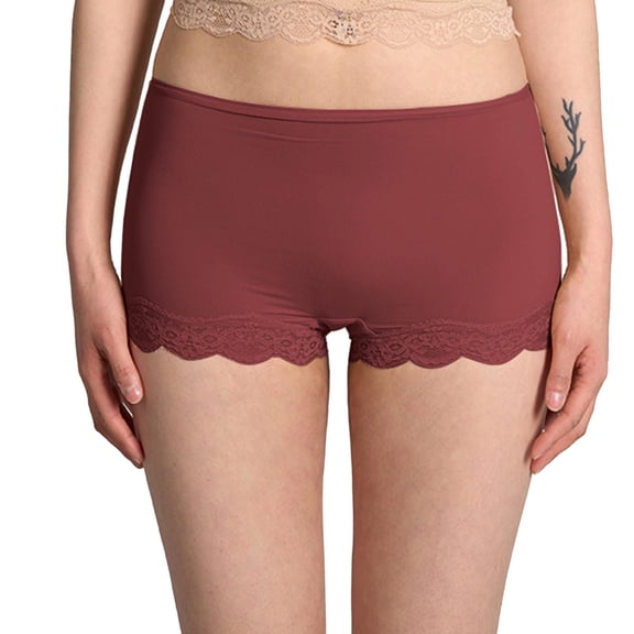 Posijego Womens Lace Boyshorts Mid Waist Stretch Seamless Panties Women's No Show Boxer Shorts Underwear