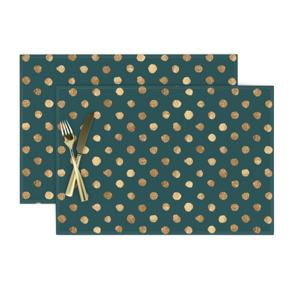 Cloth Placemats Polka Dot Festive Holiday Teal Gold Set of 2 Walmart