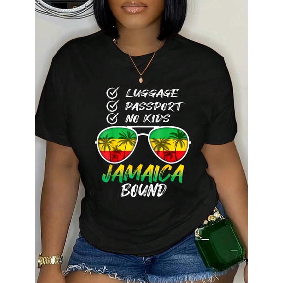 Cotton Jamaican Travel Vacation Trip Outfit To Jamaica Men Women T-Shirt Women's Graphic Tee Casual Tops