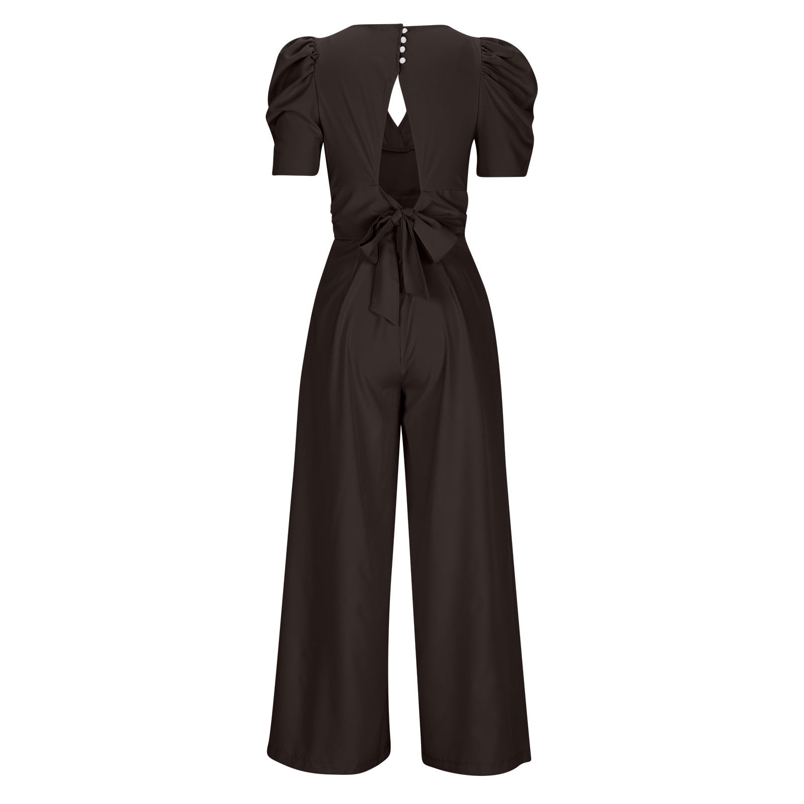 Puff Sleeve Jumpsuits for Women Dressy Sexy Deep V Neck Wide Leg Romper One Piece Formal Business Party Long Pants