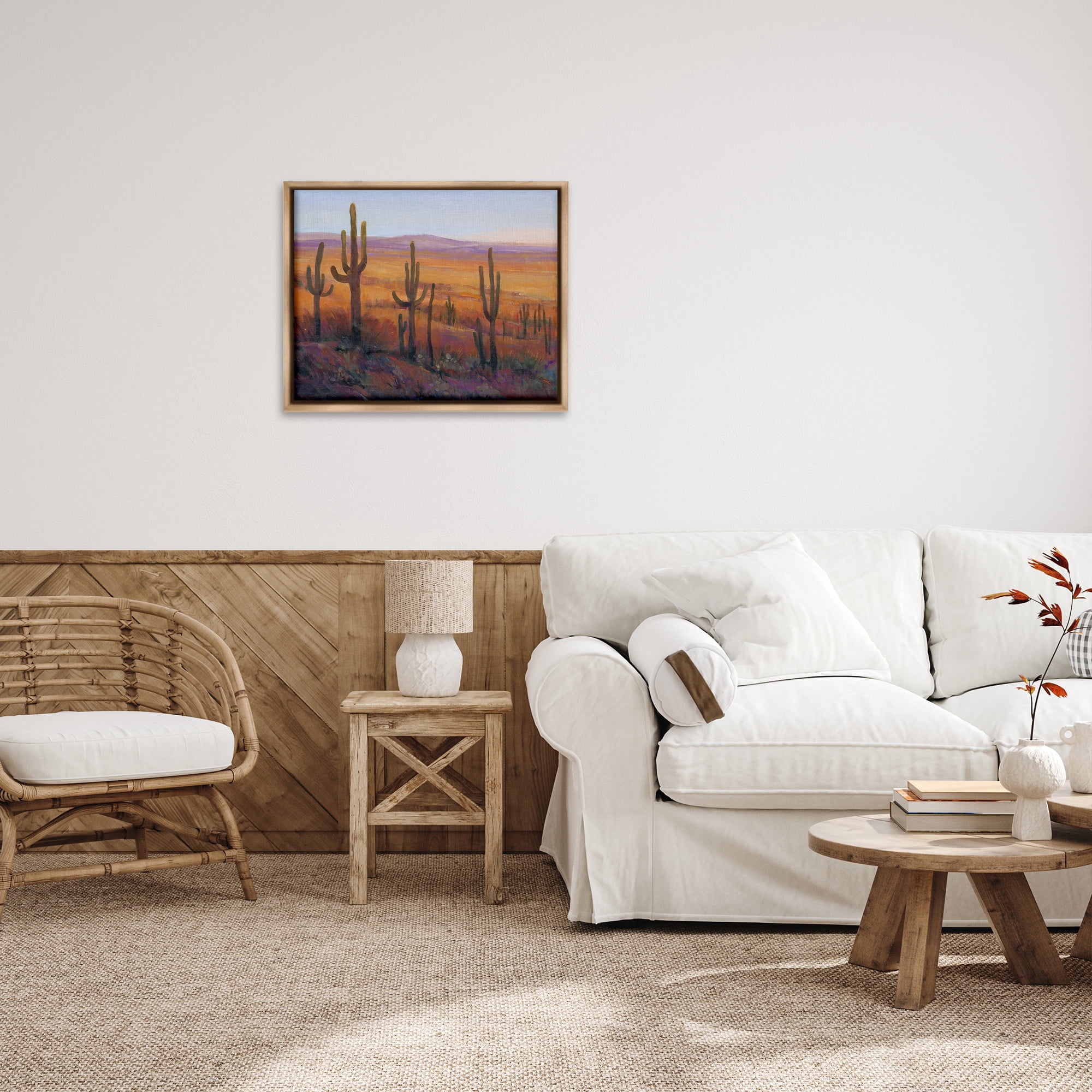 Stupell Industries Desert Cactus Plants Landscape Painting Brown Floater Framed Canvas Art Print Wall Art, 31 x 25
