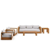 Lounge Sectional Sofa Set, Grey Gray Natural, Wood, Outdoor Patio Balcony Cafe Bistro Garden Hospitality Restaurant, Modern Contemporary HB36714