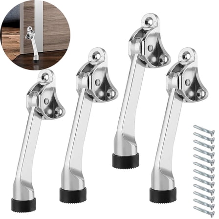 4 PCS Heavy Duty Kickdown Door Stopper, Door Stops Kickstand with Rubber Tip, Commercial Door Stopper Metal Door Stoppers Hinge for Bottom of The Door