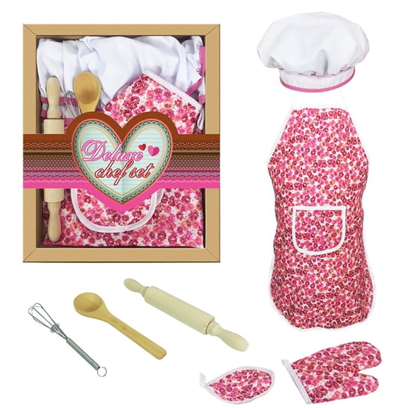 HUASHENG 7pcs Play Set Role Pretend And Kit Baking Cooking Costume Kids Kitchen Apron Hat Education