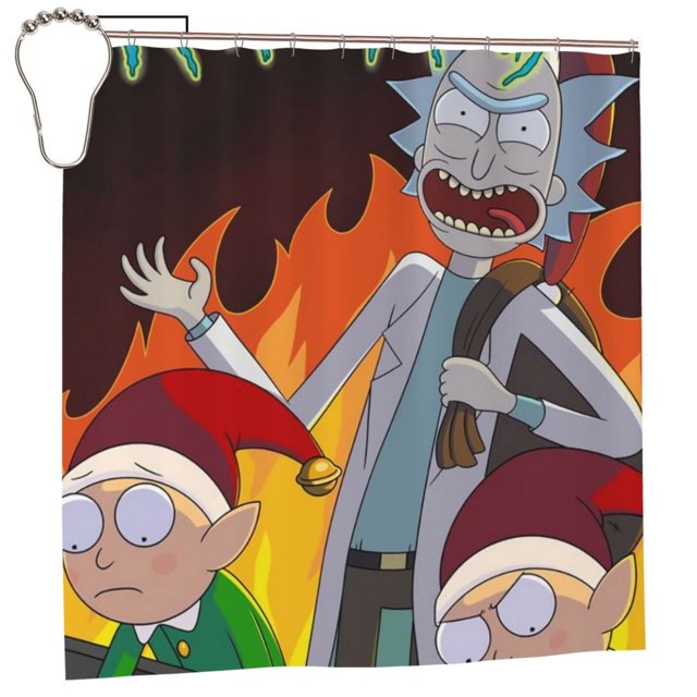 Cortina de ducha Rick & Morty, opaca, para baño, impermeable, resistente al moho, bloquea la privacidad, probador, patrón de impresión fina con arte de patchwork, 60 x 72, talla única.