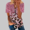 thumbnail image 1 of Hauts d'Été Grande Taille pour Femmes Mode Décontractée Confortable Col en V Zip Imprimé Manches Courtes Blouse T-Shirt Col en V Femmes en Solde, 1 of 5