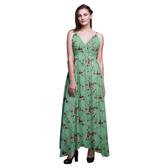 Bimba Bird Women Summer Printed V Neck Long Maxi Dress Holiday Resort Wear-X-Large