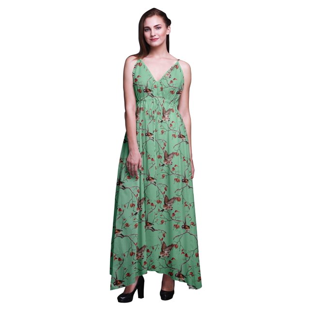Bimba Robe Longue à Imprimé Floral pour Femmes Bretelles Spaghetti Col en V Maxi Tenue de Plage-Moyenne