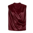 thumbnail image 4 of WCMZJ Women's Satin Silky Tops Wrap V Neck Drape Ruched Front Sleeveless Tank Top Elegant Dressy Fashion Blouse Top Wine L, 4 of 6