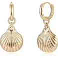 thumbnail image 1 of Aros colgantes de oro para mujer, estilo bohemio, de playa, sencillos y delicados, rellenos de oro de 14 k, con forma de concha, código de producto 67775, con forma de concha, 1 of 5