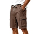 thumbnail image 4 of Hurxie Mens Casual Sweat Cargo Cotton Shorts Drawstring Elastic Waist Athletic Workout Gym Jogger Shorts with Pockets Brown,M, 4 of 7
