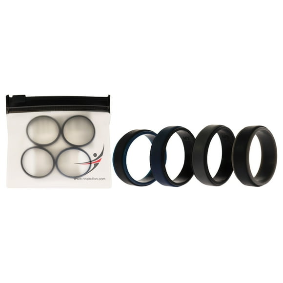 Juego de anillos escalonados de boda de silicona de 2 capas - Negro-azul de ROQ para hombre - Anillo de 4 x 15 mm