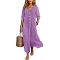 thumbnail image 6 of Lnmiateer Women Beach Vacation Swing Dress Collared 3/4 Sleeve Button‑Down Loose Fit With Side Pockets Casual Going‑Out Outfit, 6 of 7