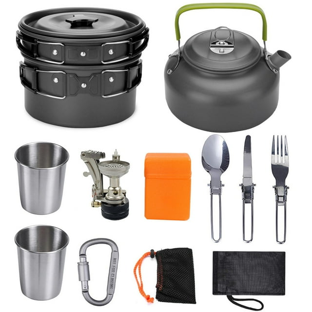 Graflsoa Portable Camping Cookware Set with Stove, Teapot, and Utensils for Outdoor Adventures, Black
