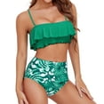 thumbnail image 2 of Soidarity Traje de baño dividido para mujer, traje de baño con volantes y tirantes Chinlon, ropa interior estampada para vacaciones, traje de playa, Deportes acuáticos Verde SG Soidarity OD021142-04, 2 of 6